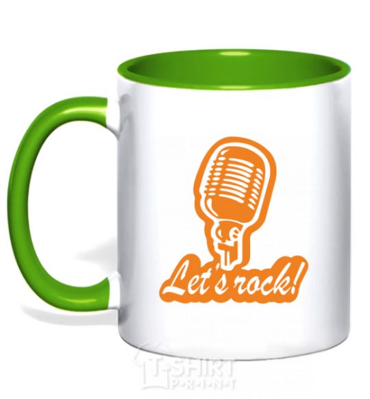 Mug with a colored handle Let's rock kelly-green фото