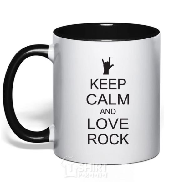 Mug with a colored handle keep calm and love rock black фото
