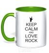 Mug with a colored handle keep calm and love rock kelly-green фото