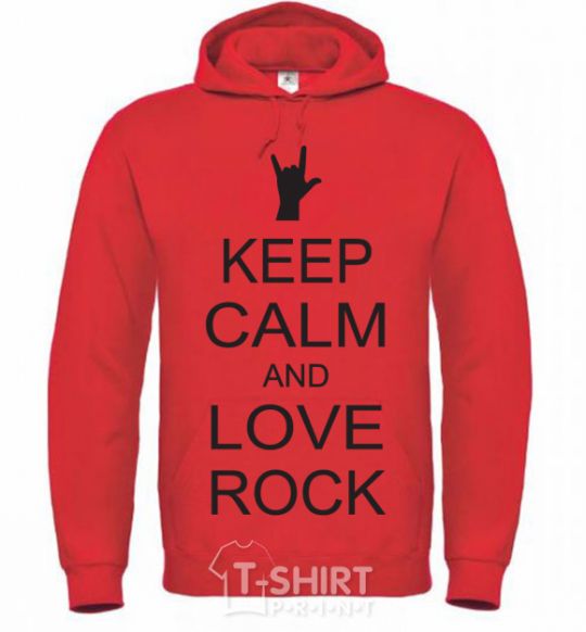 Men`s hoodie keep calm and love rock bright-red фото