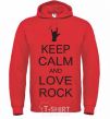 Мужская толстовка (худи) keep calm and love rock Ярко-красный фото