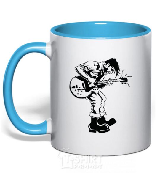 Mug with a colored handle Rockman sky-blue фото