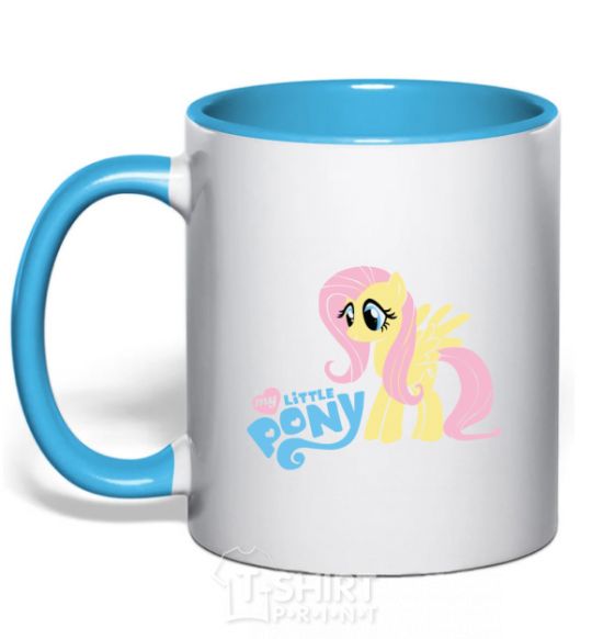 Mug with a colored handle My little pony yellow sky-blue фото