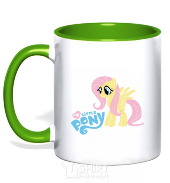 Mug with a colored handle My little pony yellow kelly-green фото