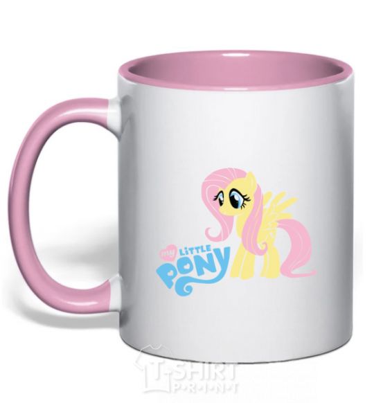 Mug with a colored handle My little pony yellow light-pink фото