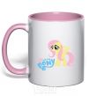 Mug with a colored handle My little pony yellow light-pink фото