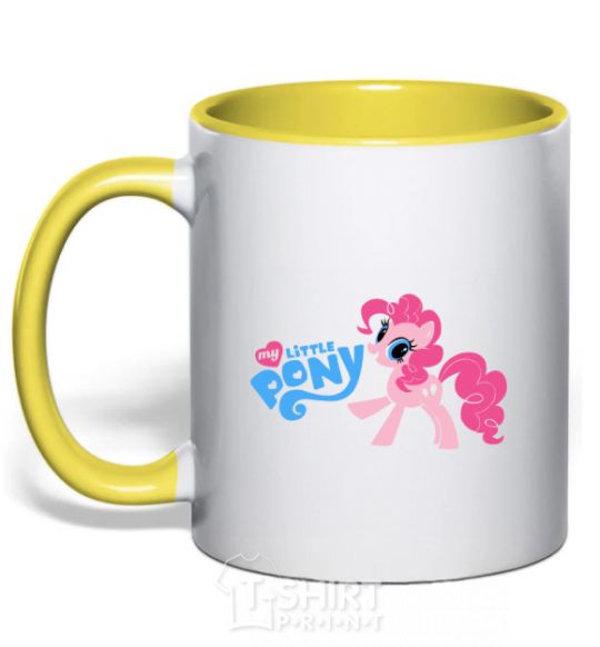 Mug with a colored handle My little pony pink yellow фото