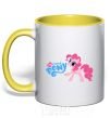 Mug with a colored handle My little pony pink yellow фото