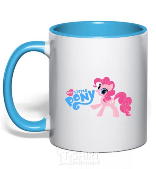 Mug with a colored handle My little pony pink sky-blue фото