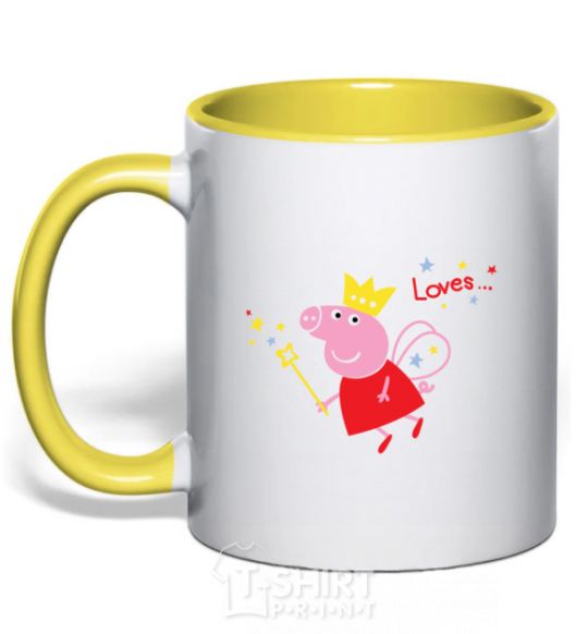 Mug with a colored handle Peppa yellow фото