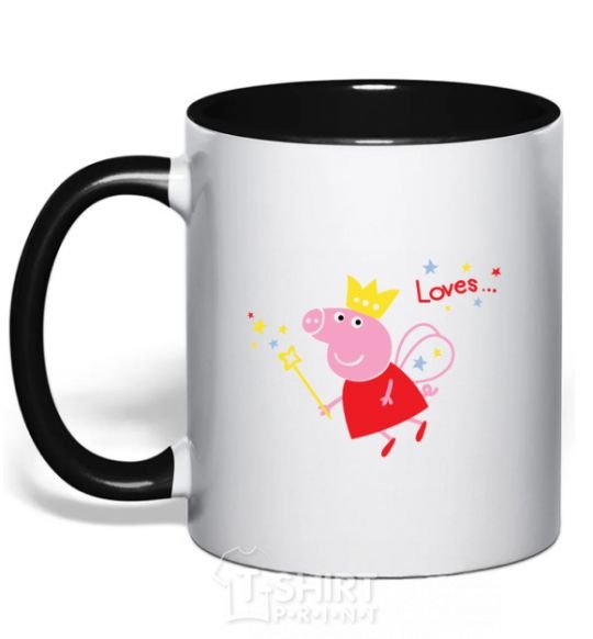 Mug with a colored handle Peppa black фото