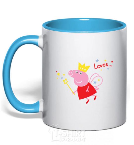 Mug with a colored handle Peppa sky-blue фото