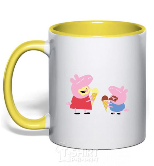 Mug with a colored handle Peppa and Josh yellow фото