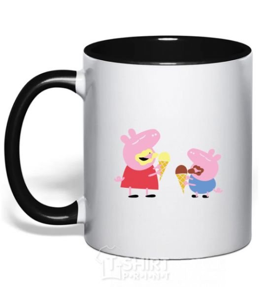 Mug with a colored handle Peppa and Josh black фото