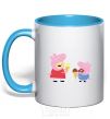 Mug with a colored handle Peppa and Josh sky-blue фото