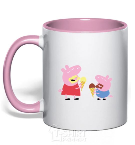 Mug with a colored handle Peppa and Josh light-pink фото