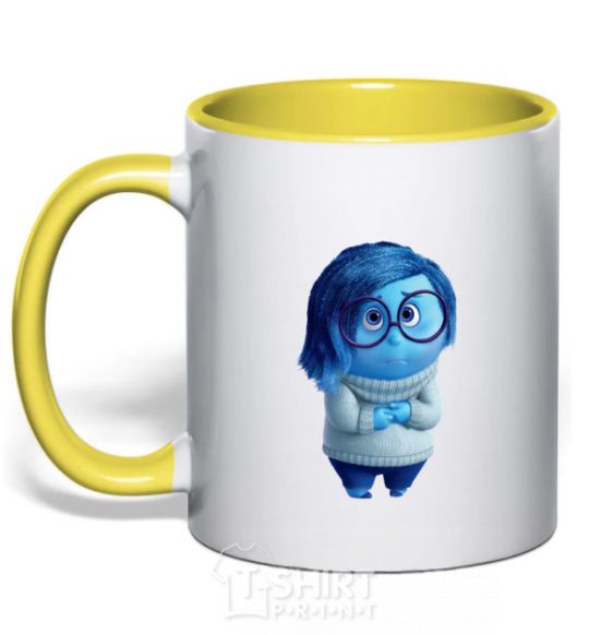 Mug with a colored handle Sorrow yellow фото