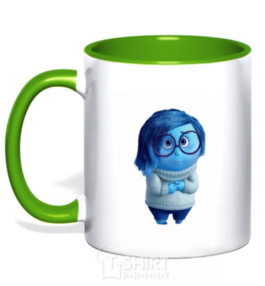 Mug with a colored handle Sorrow kelly-green фото