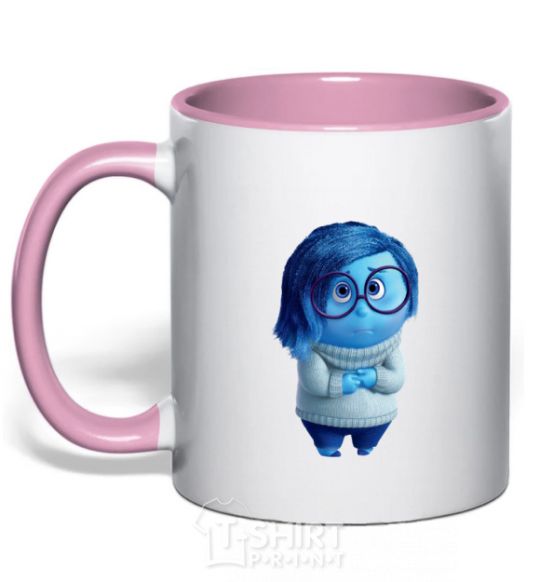 Mug with a colored handle Sorrow light-pink фото