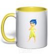 Mug with a colored handle Happiness puzzle yellow фото