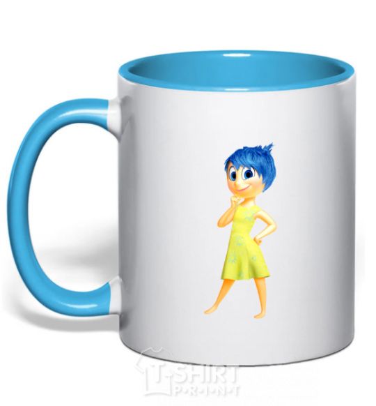 Mug with a colored handle Happiness puzzle sky-blue фото