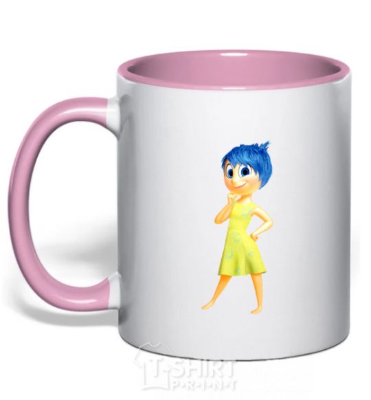 Mug with a colored handle Happiness puzzle light-pink фото