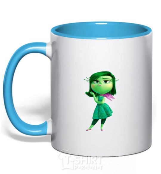 Mug with a colored handle green fairy sky-blue фото