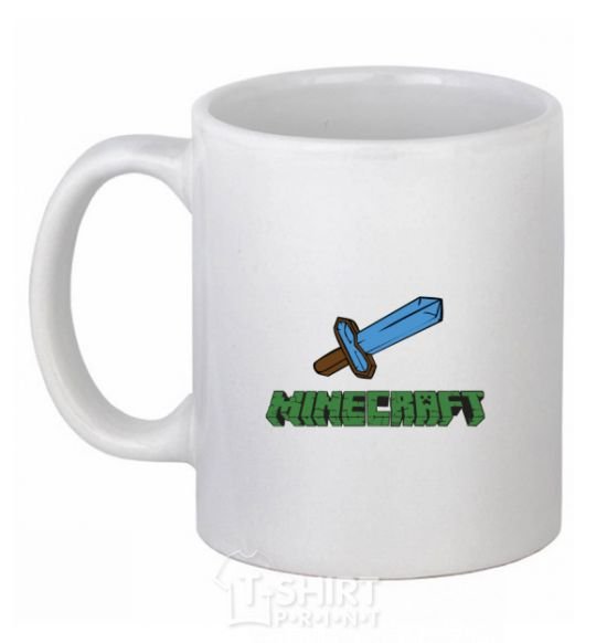 Ceramic mug Minecraft with sword White фото