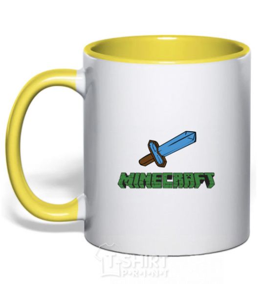 Mug with a colored handle Minecraft with sword yellow фото