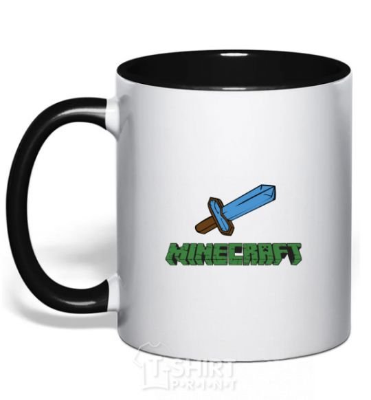 Mug with a colored handle Minecraft with sword black фото