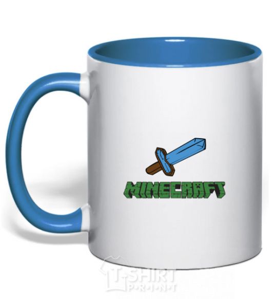 Mug with a colored handle Minecraft with sword royal-blue фото