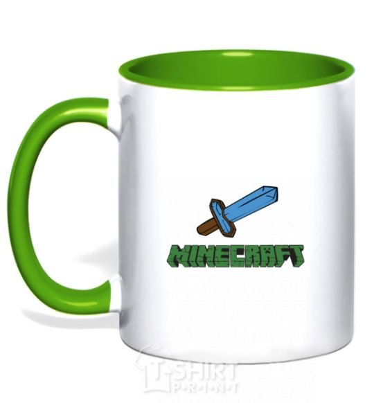 Mug with a colored handle Minecraft with sword kelly-green фото