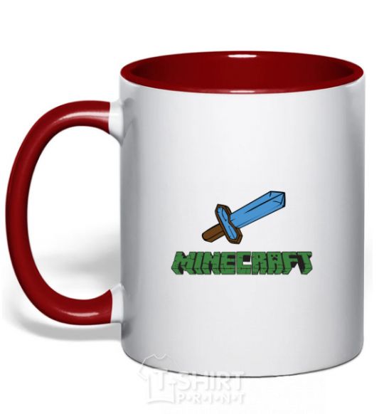 Mug with a colored handle Minecraft with sword red фото