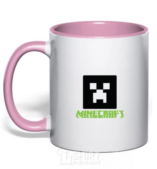 Mug with a colored handle Minecraft green light-pink фото
