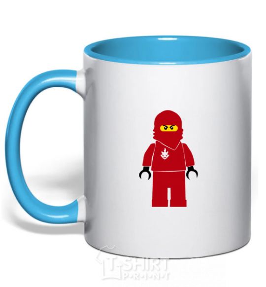 Mug with a colored handle Lego Red sky-blue фото