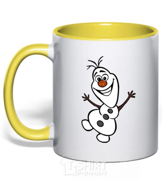 Mug with a colored handle Snowman yellow фото