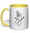 Mug with a colored handle Snowman yellow фото