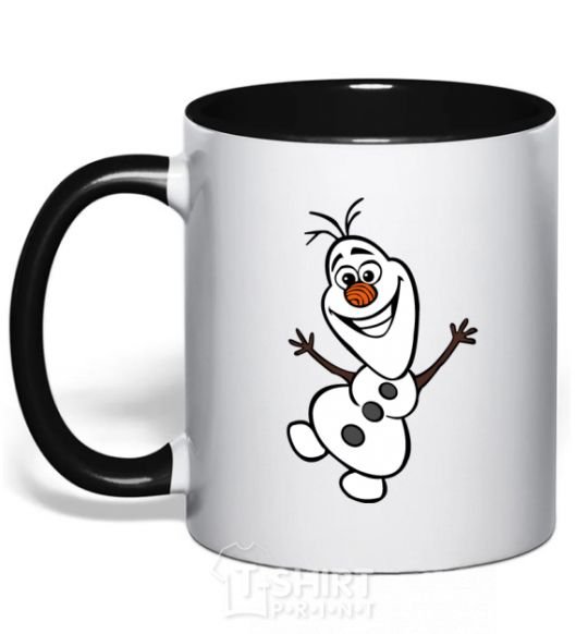 Mug with a colored handle Snowman black фото