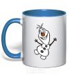Mug with a colored handle Snowman royal-blue фото