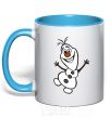Mug with a colored handle Snowman sky-blue фото