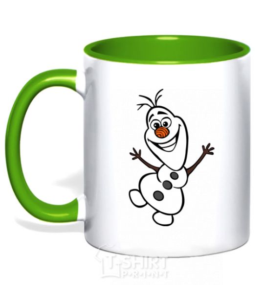 Mug with a colored handle Snowman kelly-green фото