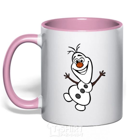 Mug with a colored handle Snowman light-pink фото