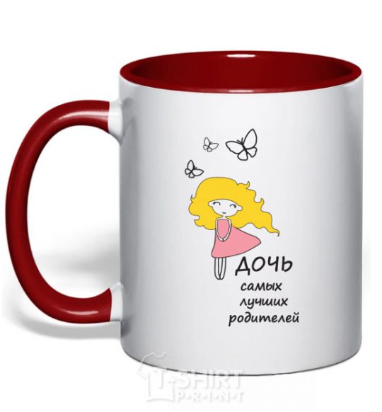 Mug with a colored handle Daughter of the best parents red фото