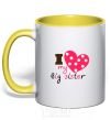 Mug with a colored handle i love my big sister yellow фото