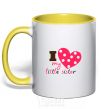 Mug with a colored handle I love my little sister yellow фото