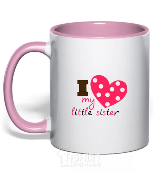 Mug with a colored handle I love my little sister light-pink фото
