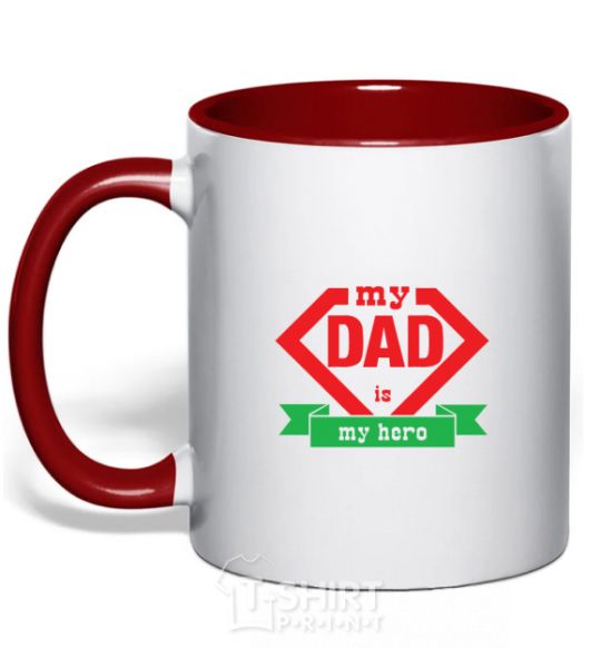 Mug with a colored handle my dad is my hero V.1 red фото