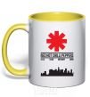 Mug with a colored handle Red hot chili peppers city yellow фото