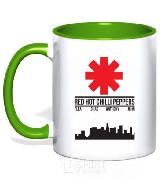 Mug with a colored handle Red hot chili peppers city kelly-green фото