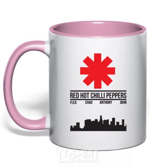 Mug with a colored handle Red hot chili peppers city light-pink фото